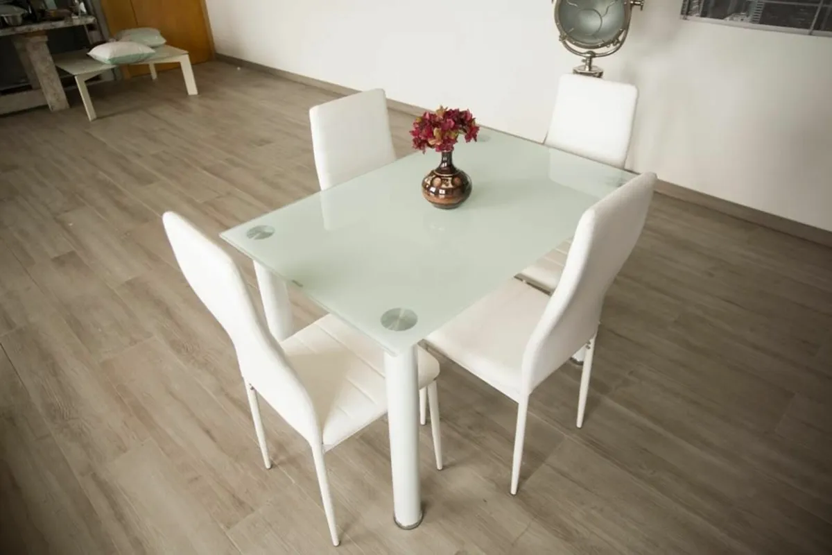 Compact Glass Dining Table Set Seats 4, White - Image 2