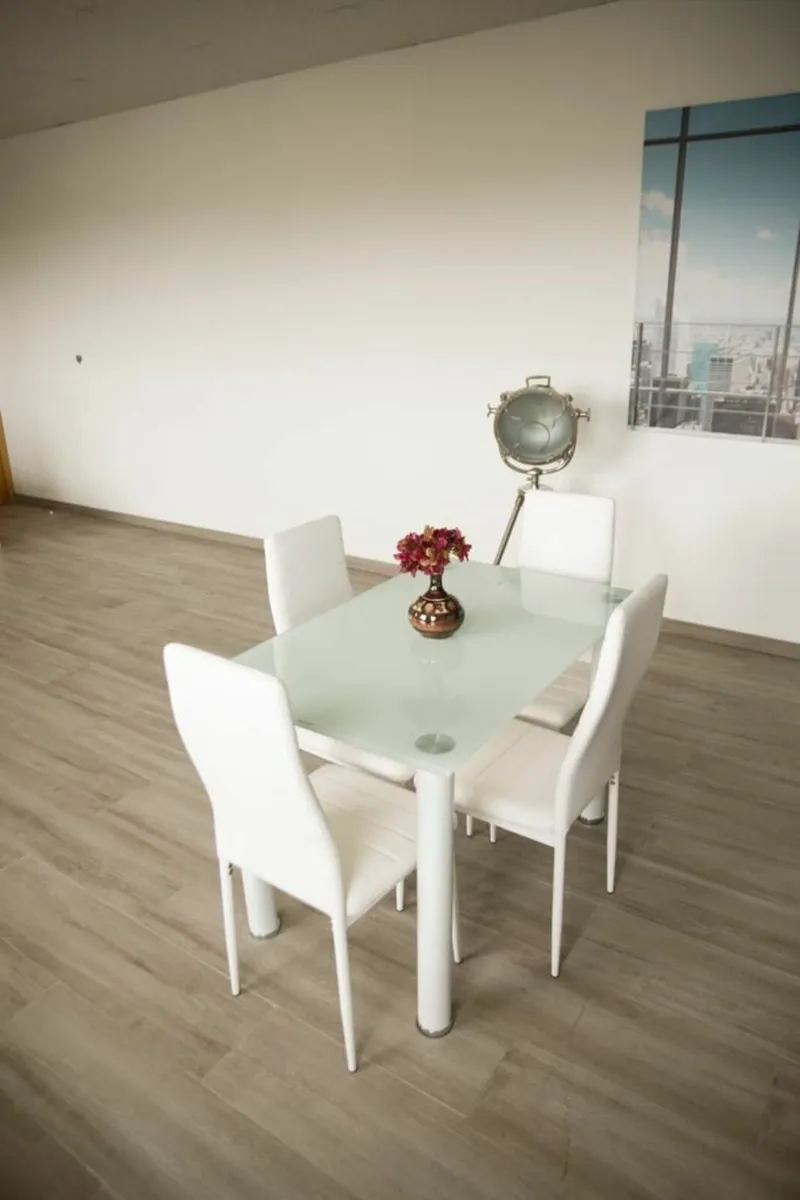 Compact Glass Dining Table Set Seats 4, White - Image 3