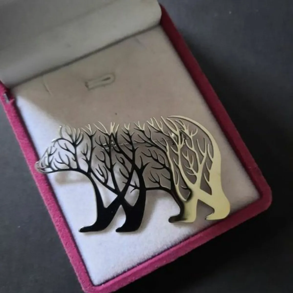 Laser Cut Bear Brooch with intricate branches - Image 1
