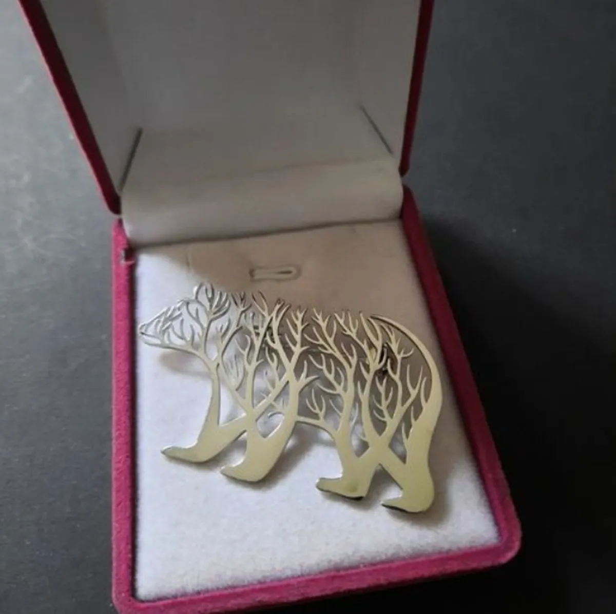 Laser Cut Bear Brooch with intricate branches - Image 4