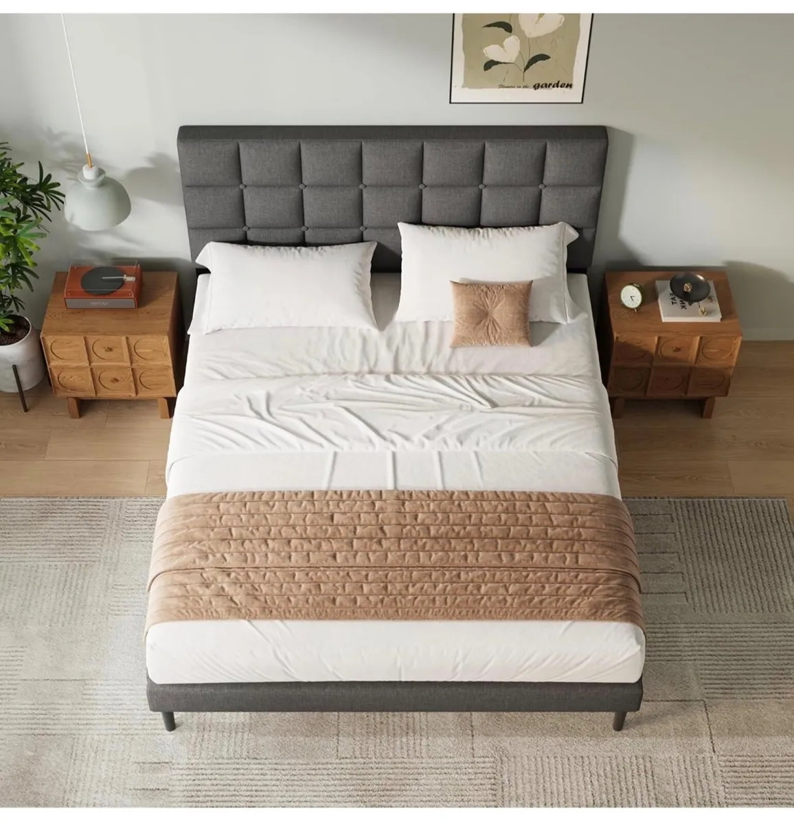 King Bed Frame, Easy Assembly, Sturdy Wooden Slat - Image 2