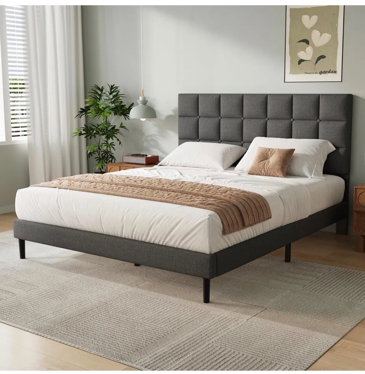 King Bed Frame, Easy Assembly, Sturdy Wooden Slat - Image 3