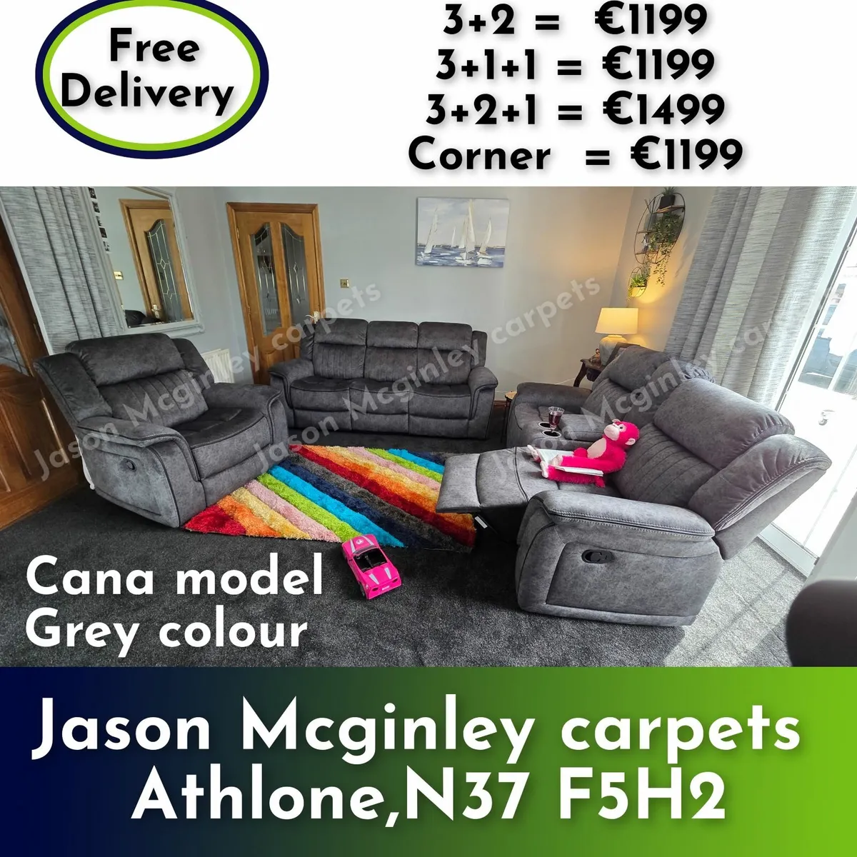 NEW Living Room Sofa - Cana in Grey or Sand - Image 1