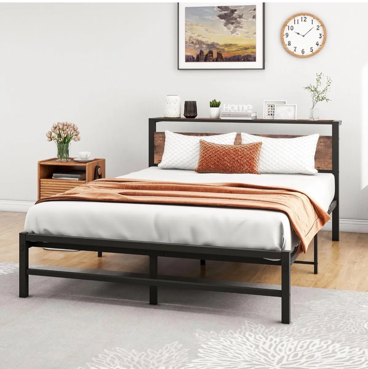 5ft King Metal Platform Bed Frame with Wooden Stor - Image 2