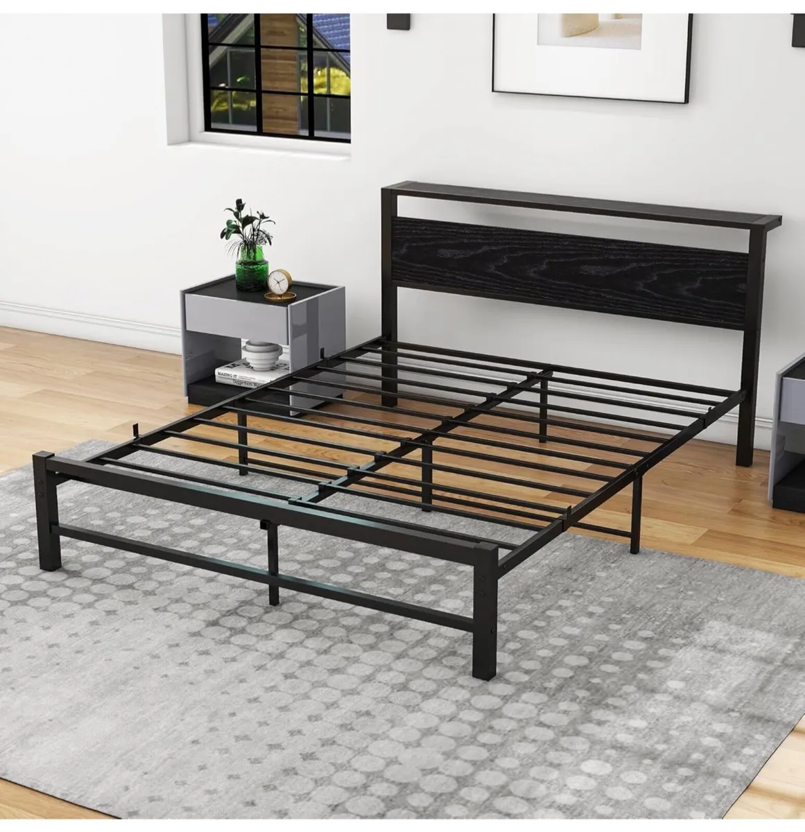 5ft King Metal Platform Bed Frame with Wooden Stor - Image 2