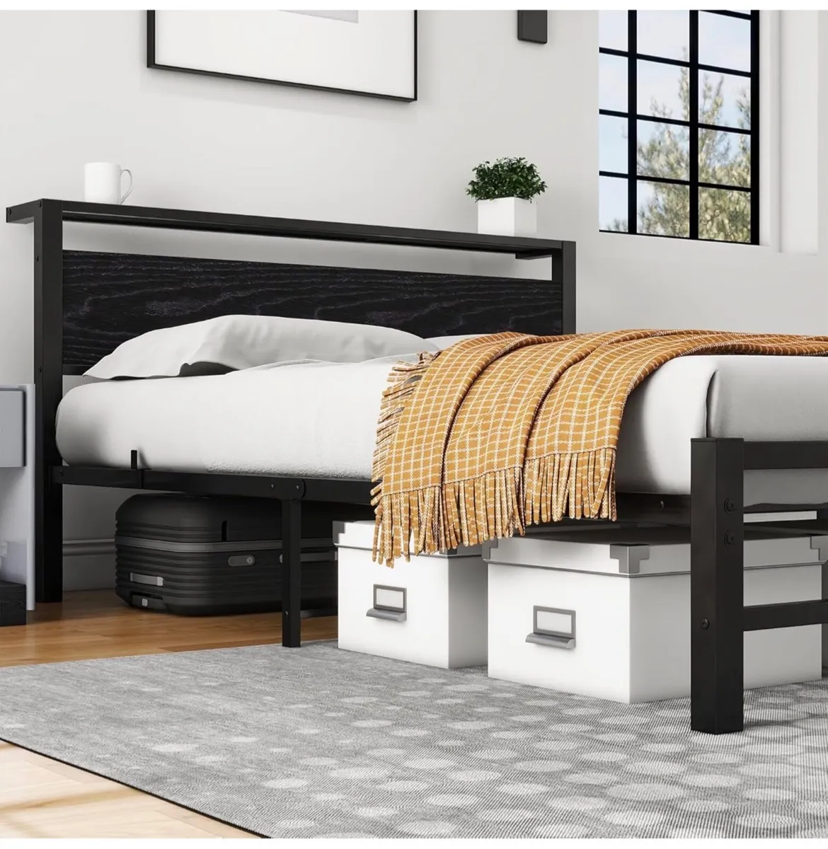 5ft King Metal Platform Bed Frame with Wooden Stor - Image 4