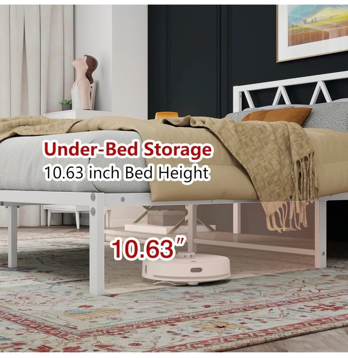 King Size Bed Frame with Headboard, Heavy Duty Met - Image 3