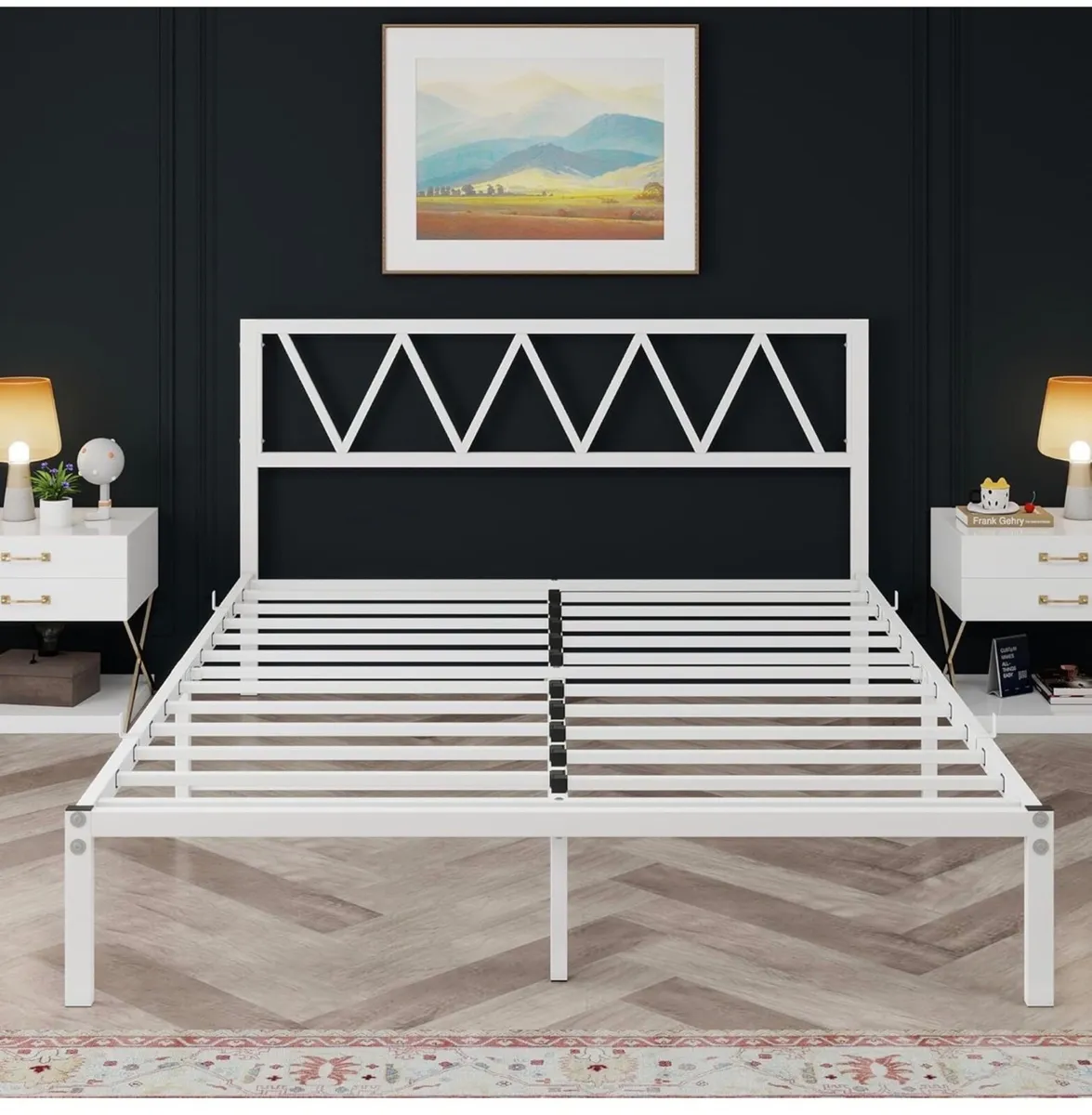 King Size Bed Frame with Headboard, Heavy Duty Met - Image 4