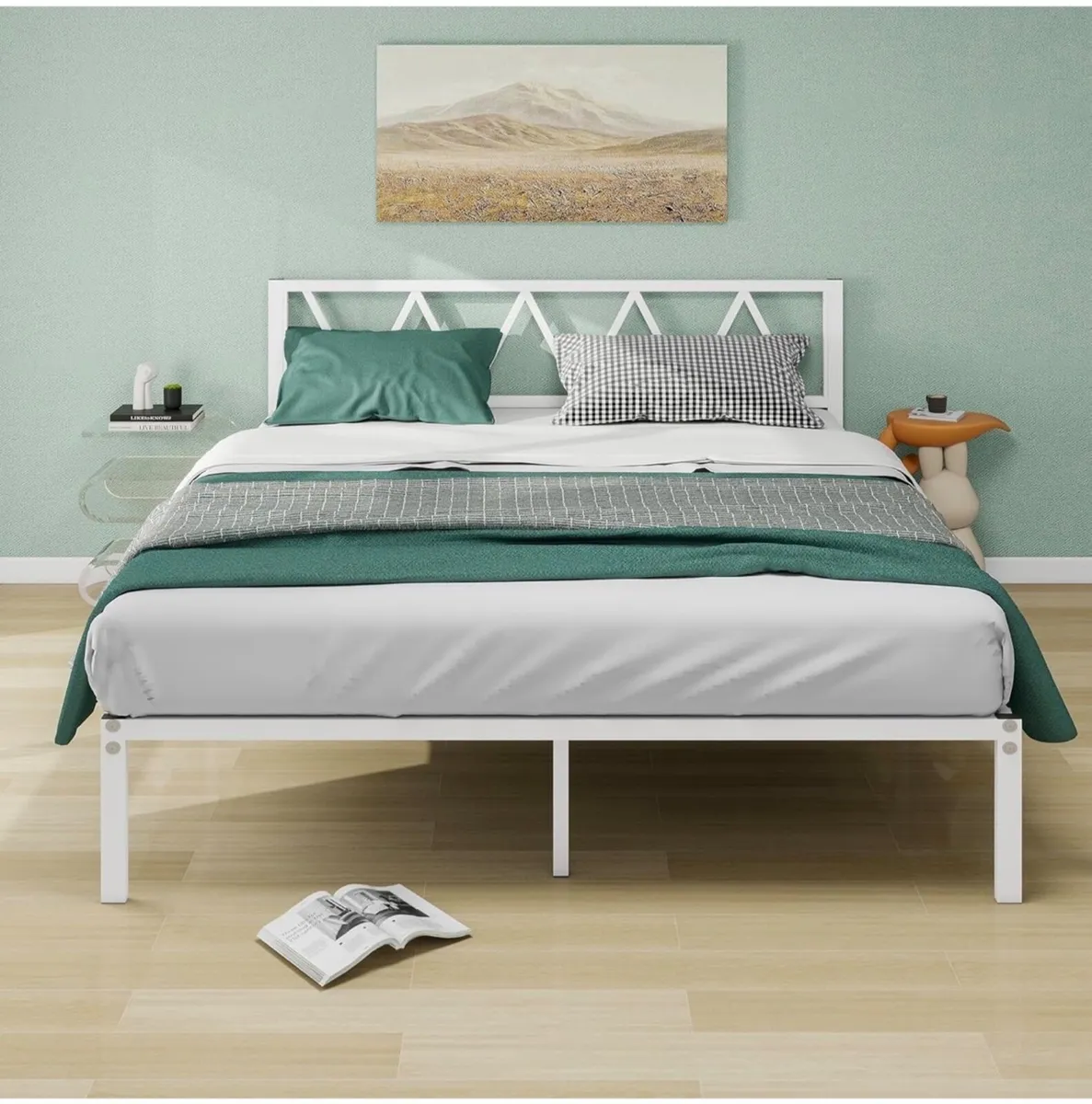 King Size Bed Frame with Headboard, Heavy Duty Met - Image 3