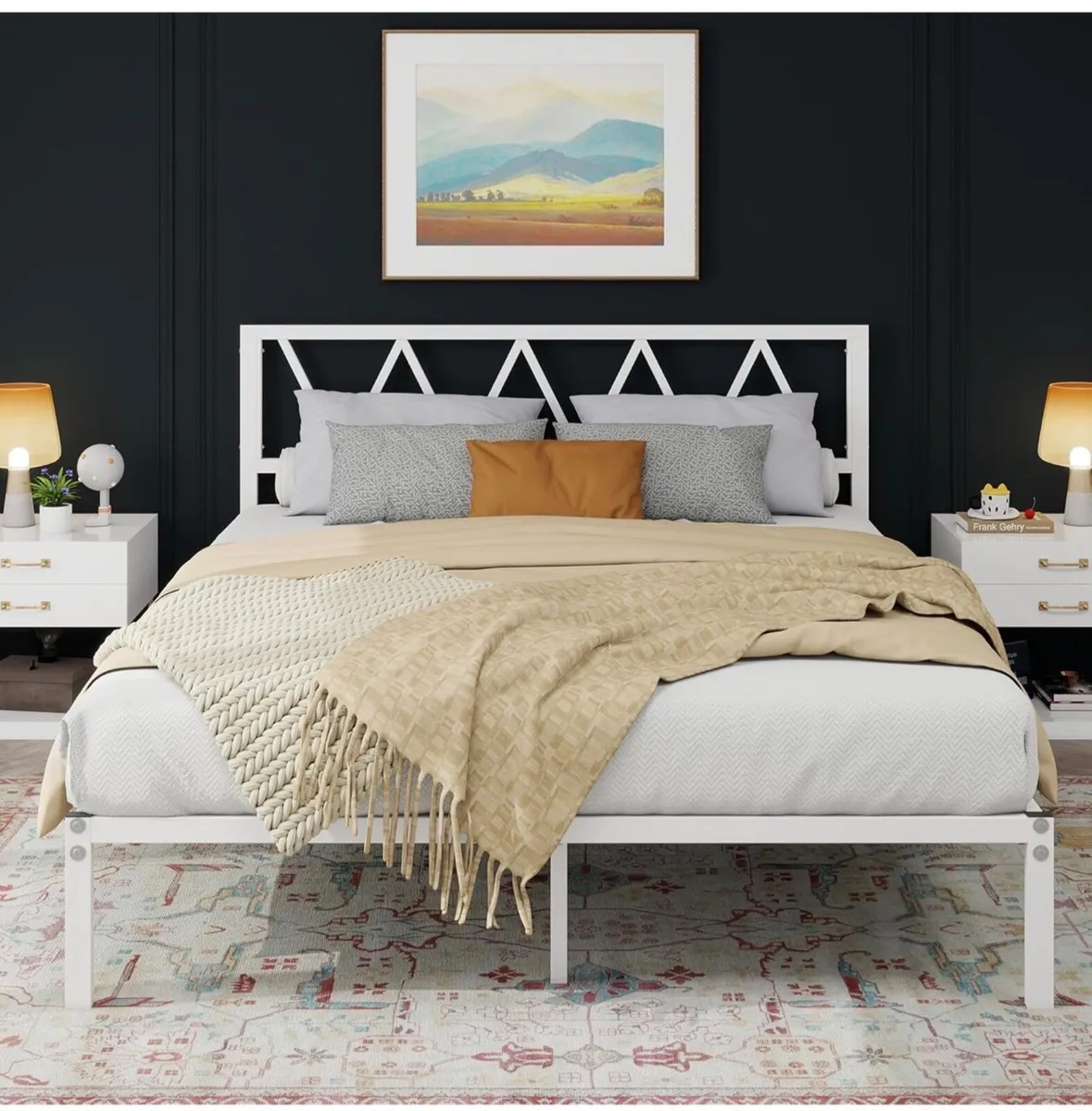 King Size Bed Frame with Headboard, Heavy Duty Met - Image 1