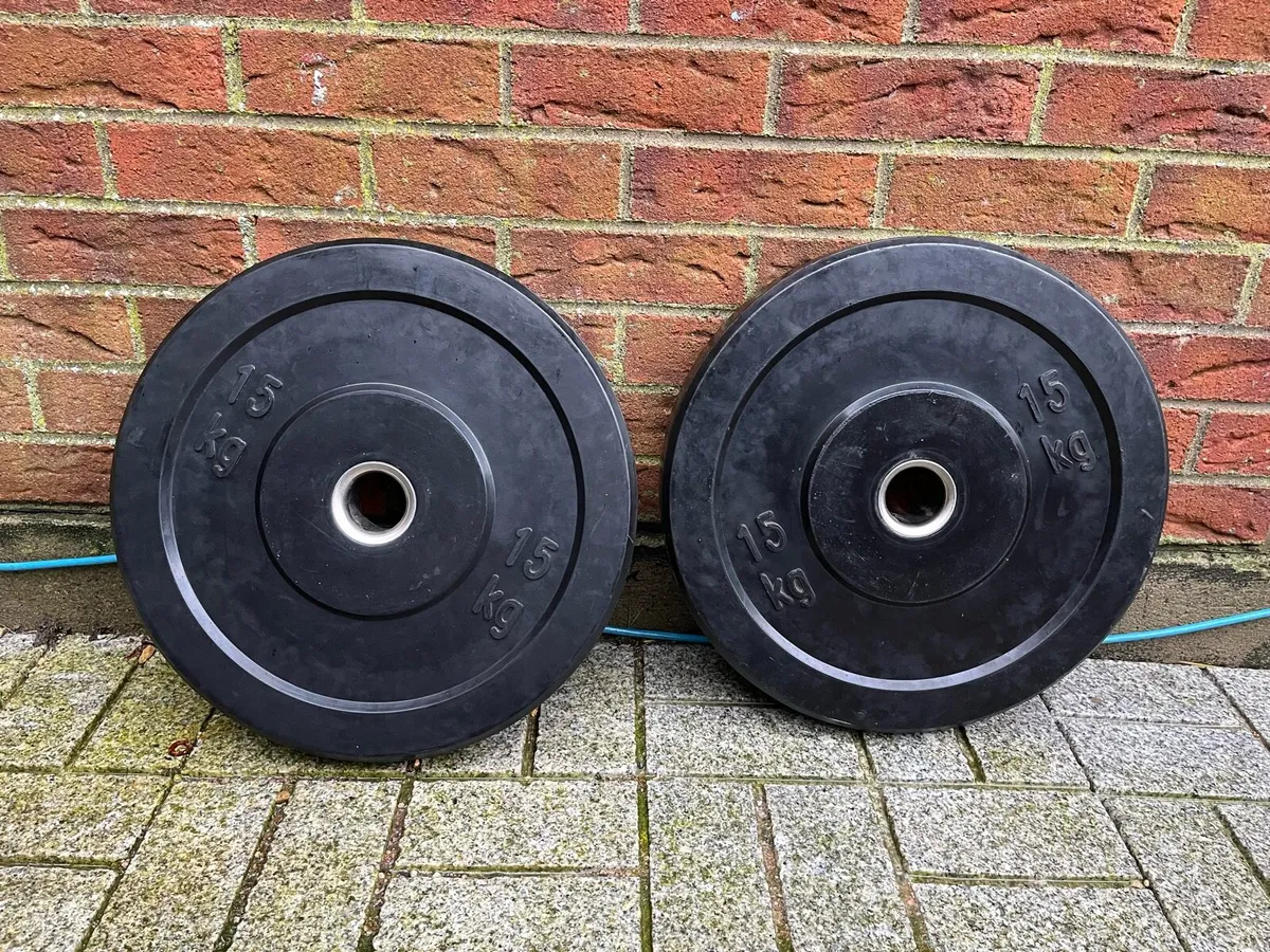 2x15kg rubber bumper weight plates - Image 1