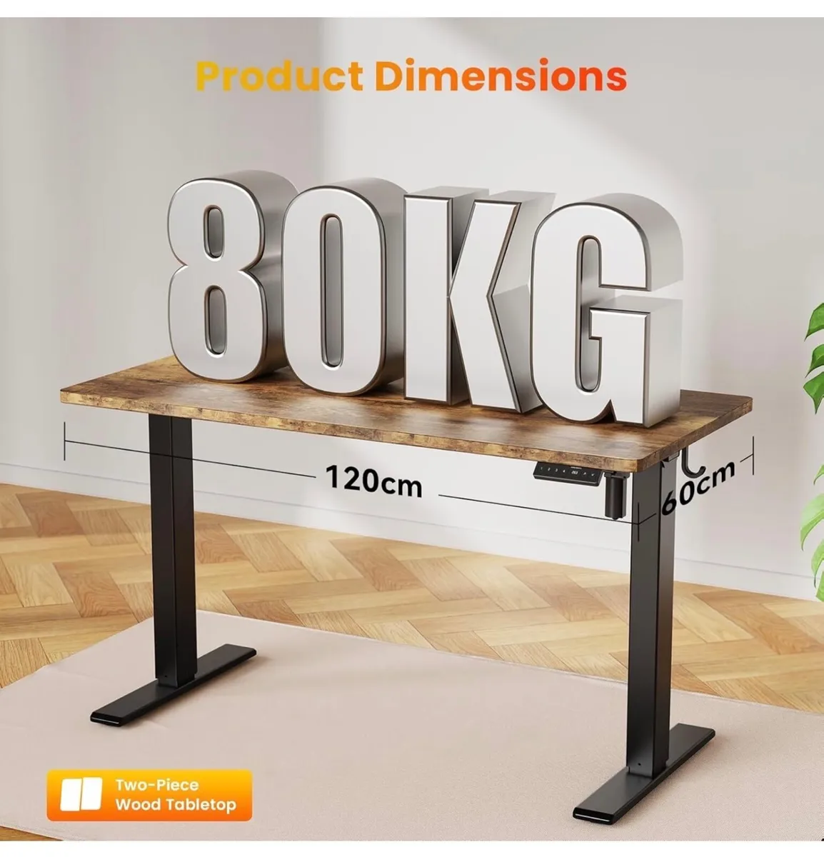 120 x 60 cm Standing Desk, Electric Height Adjusta - Image 2