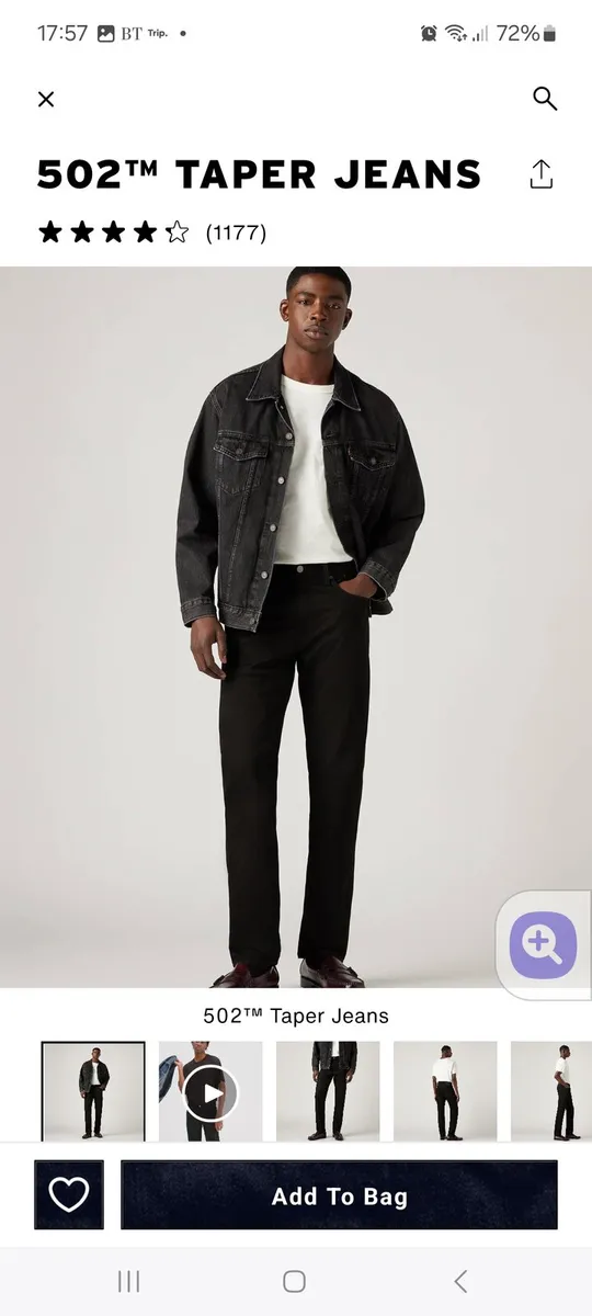 Levis 502" Taper Jeans in black. - Image 3