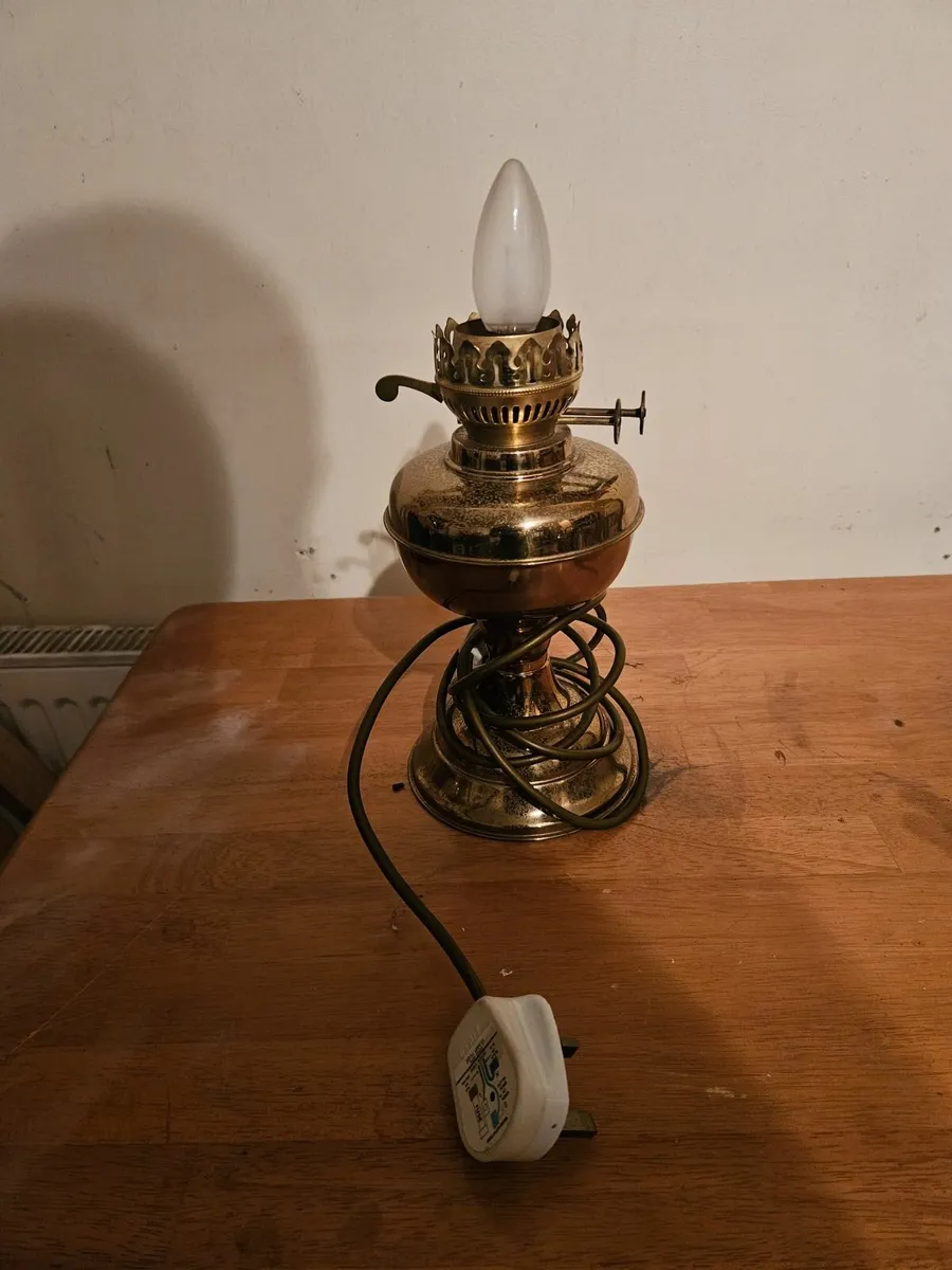 Vintage Brass Oil Lamp Converted - Image 4
