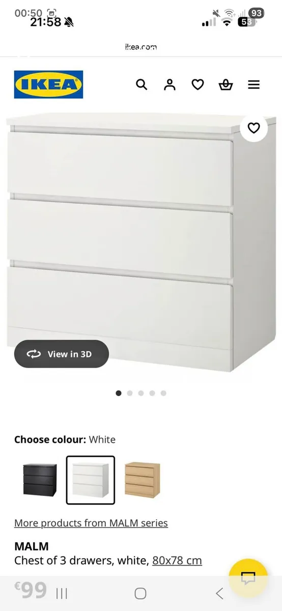 Ikea malm 3 drawer locker chest of drawers - Image 1