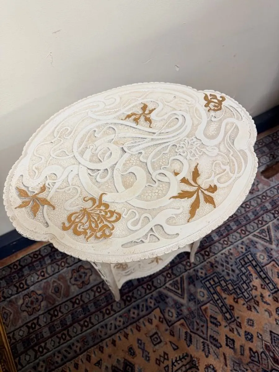 Cast Iron Garden or Patio Table with Gilt Details - Image 3