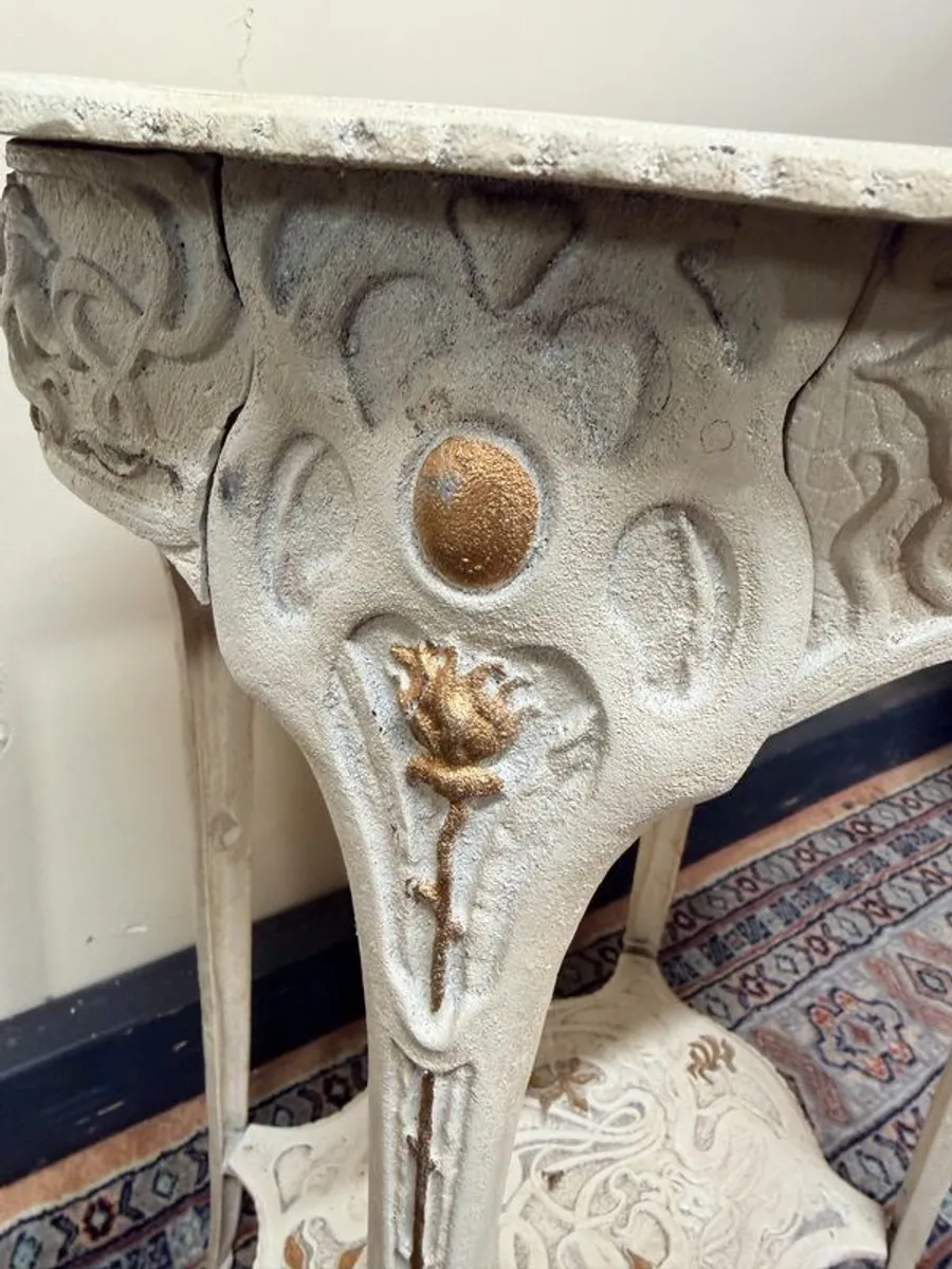 Cast Iron Garden or Patio Table with Gilt Details - Image 4