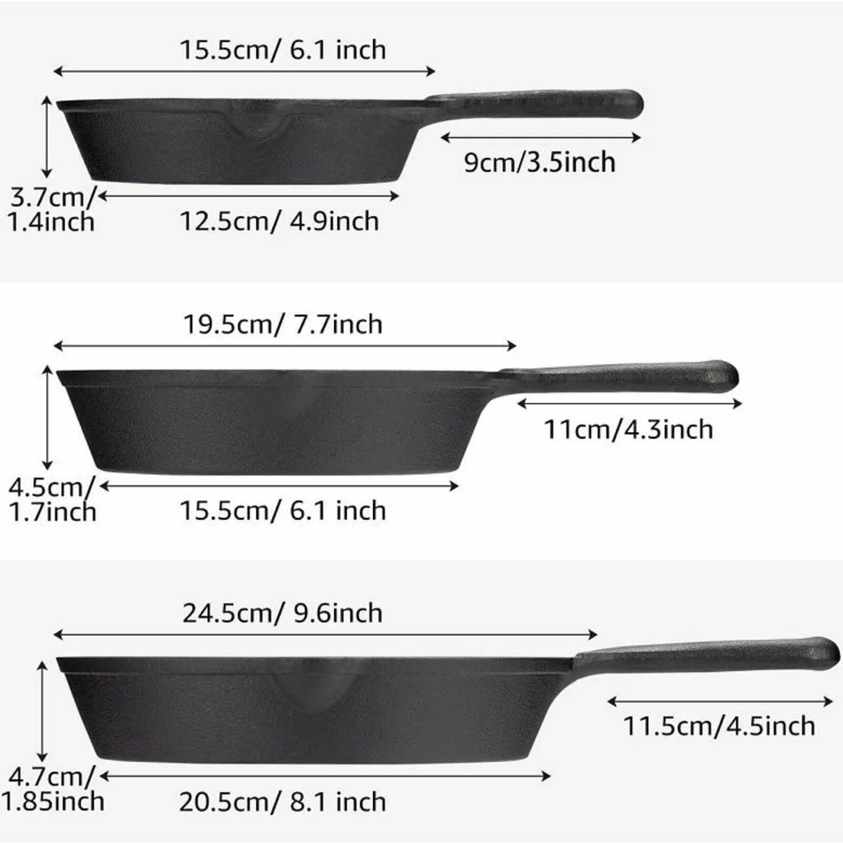 Pre-Seasoned Cast Iron Skillets (set of 3) - Image 2