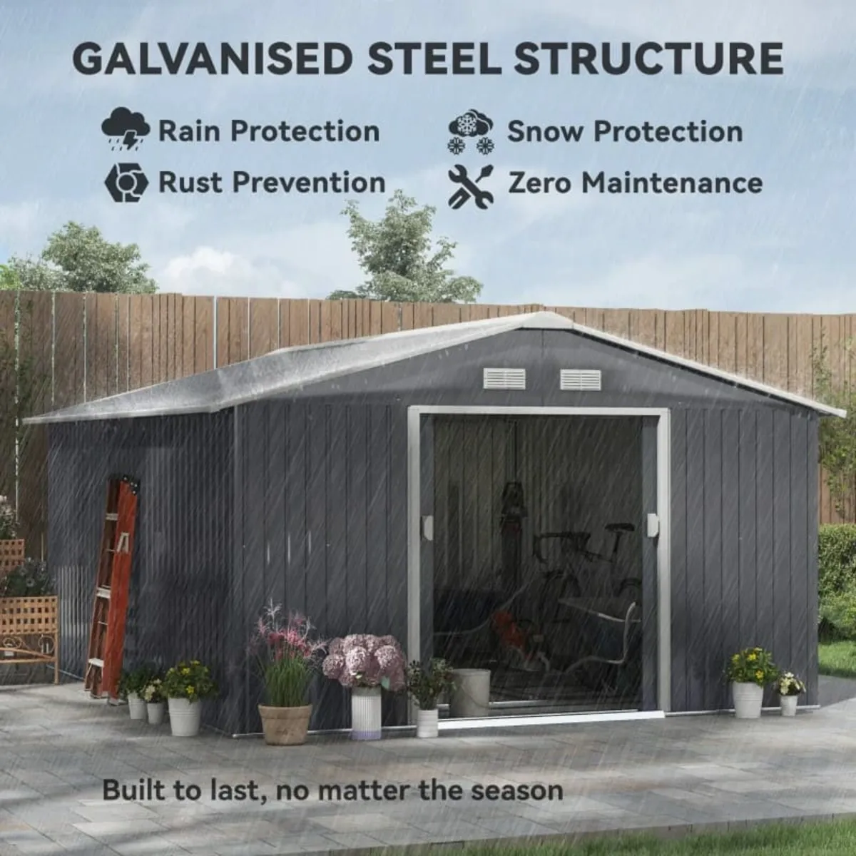 13 x 11ft Garden Metal Storage Shed, Outdoor Stora - Image 3