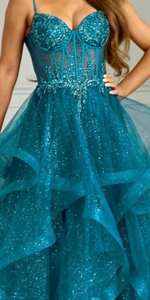 Angel Forever Teal Beaded Debs Dress size 6 - Image 3