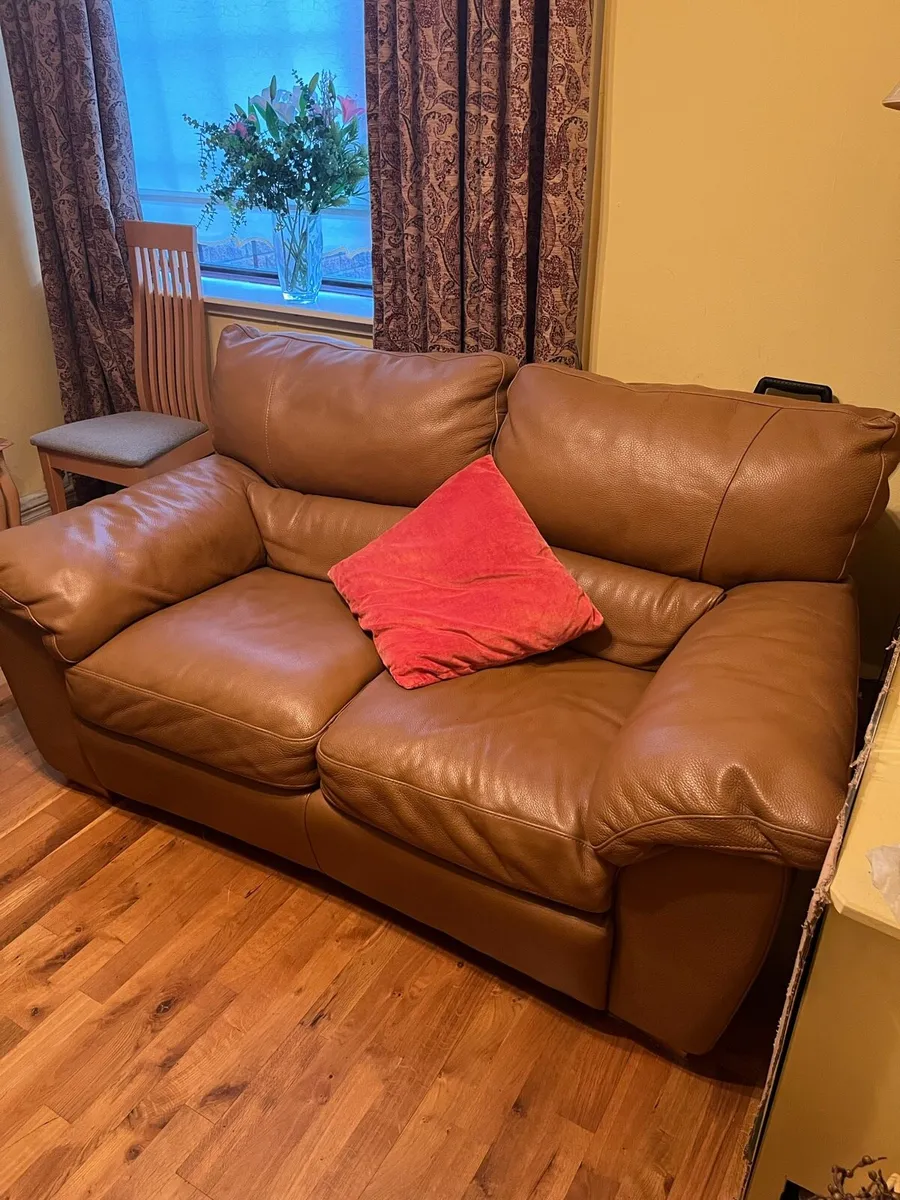 PRICE DROP 3 + 2 Seater Brown Leather Couches - Image 1