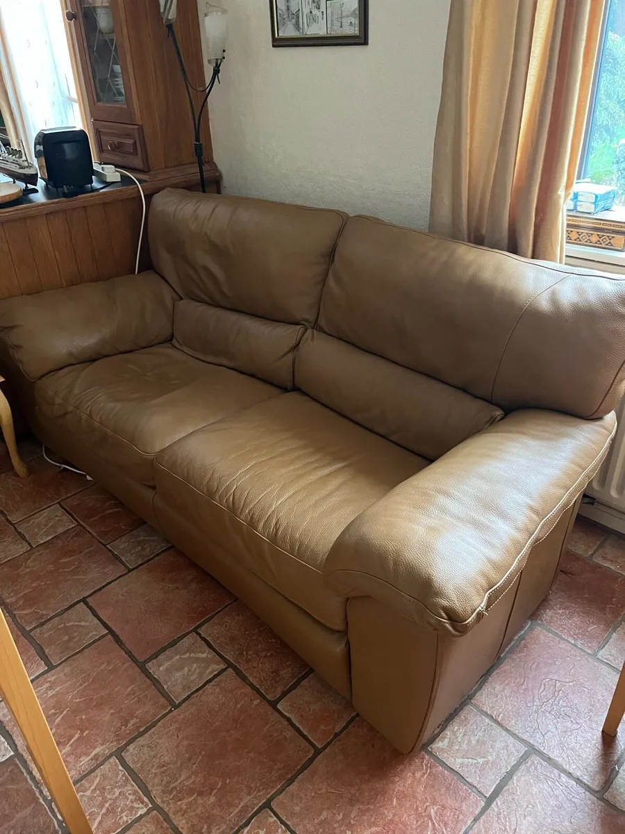 PRICE DROP 3 + 2 Seater Brown Leather Couches - Image 4