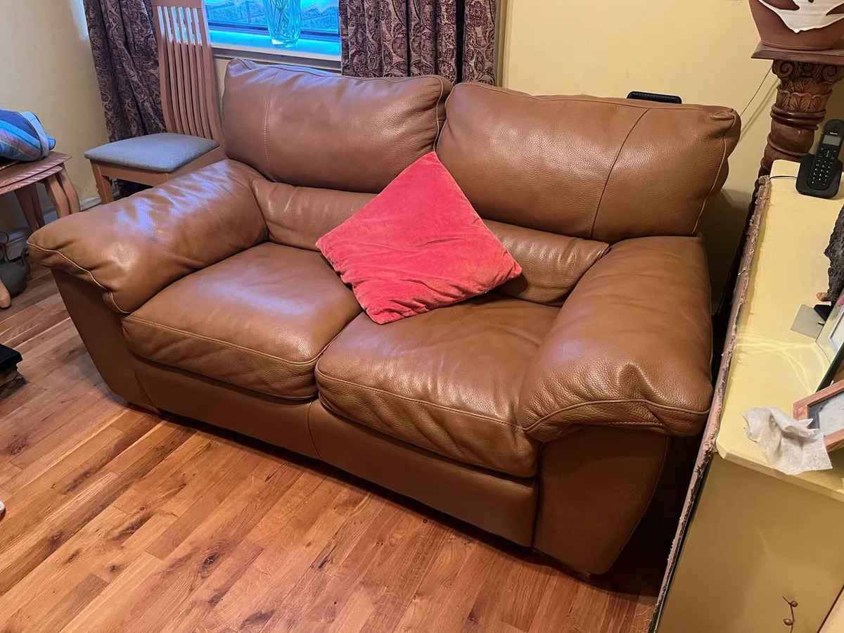 PRICE DROP 3 + 2 Seater Brown Leather Couches - Image 2
