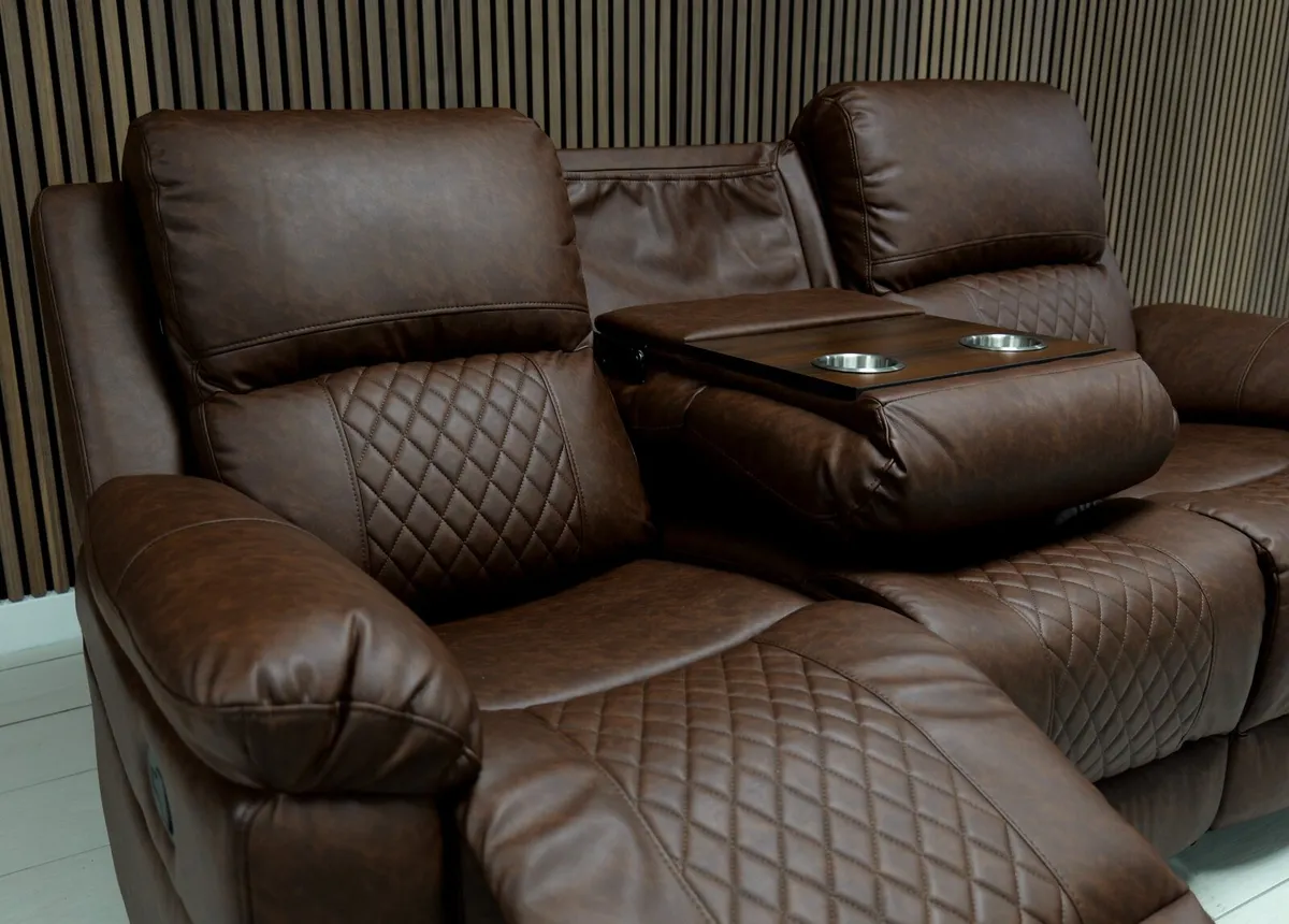 Roman Brown Leather Recliner Sofa Set - Image 4