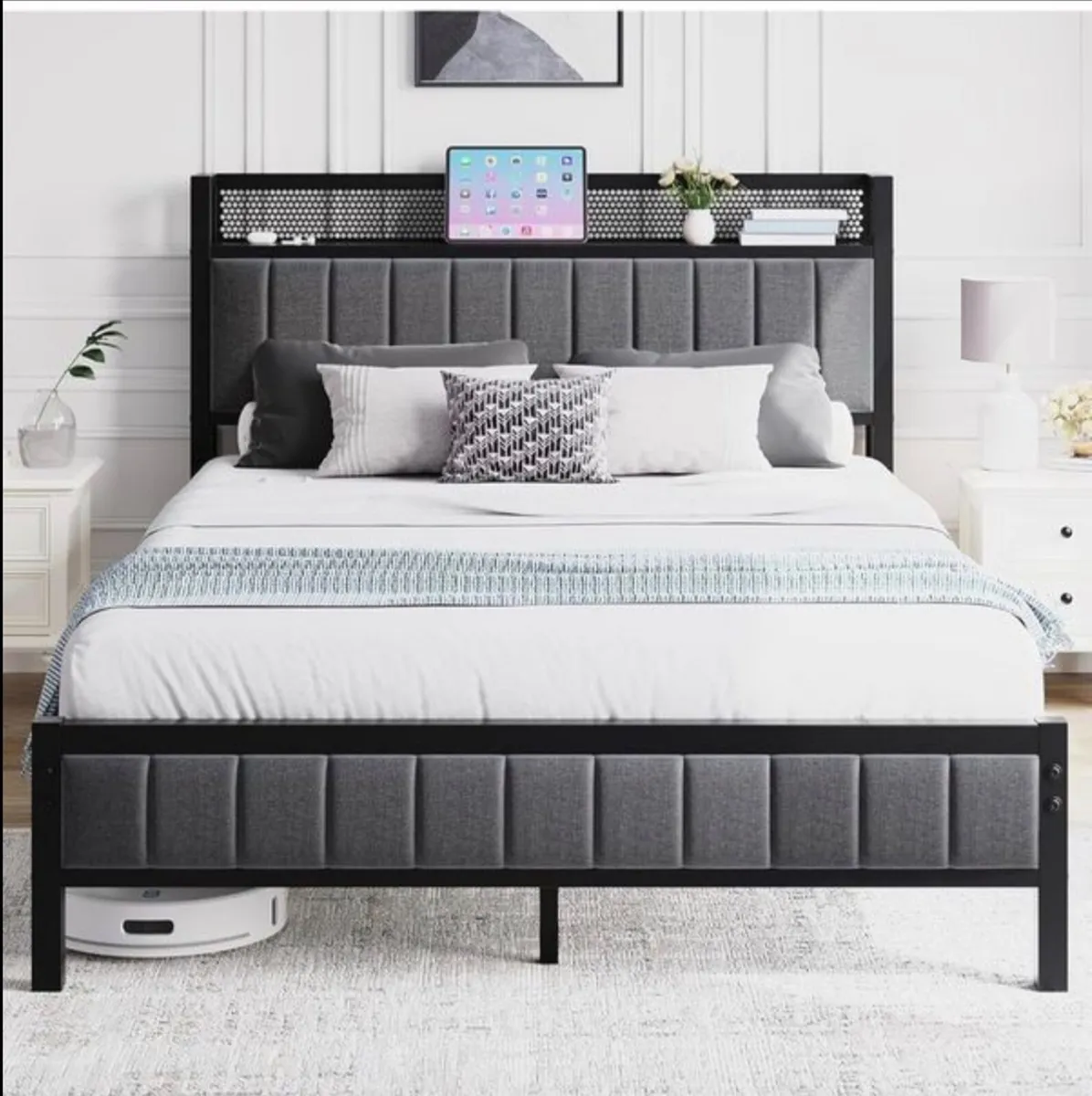 Double Bed Frame with Wooden Storage Headboard - Image 2