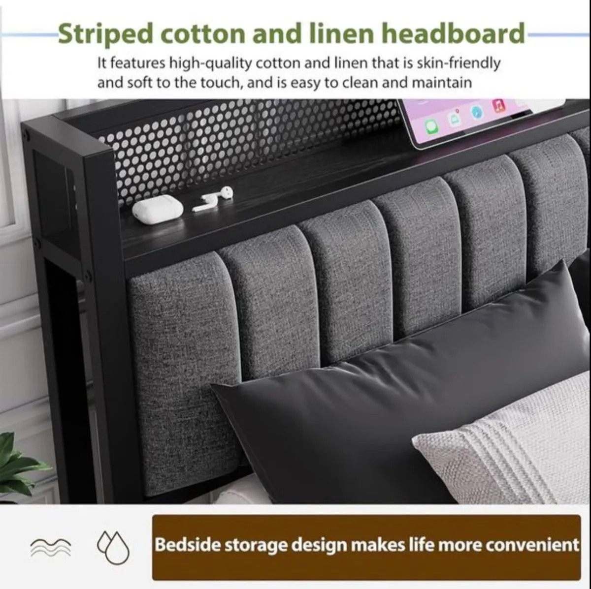 Double Bed Frame with Wooden Storage Headboard - Image 3