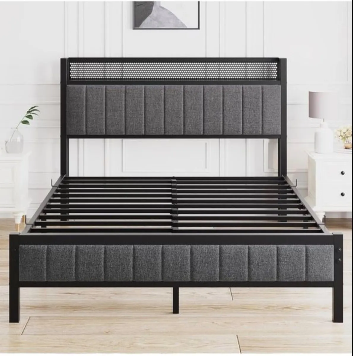 Double Bed Frame with Wooden Storage Headboard - Image 4