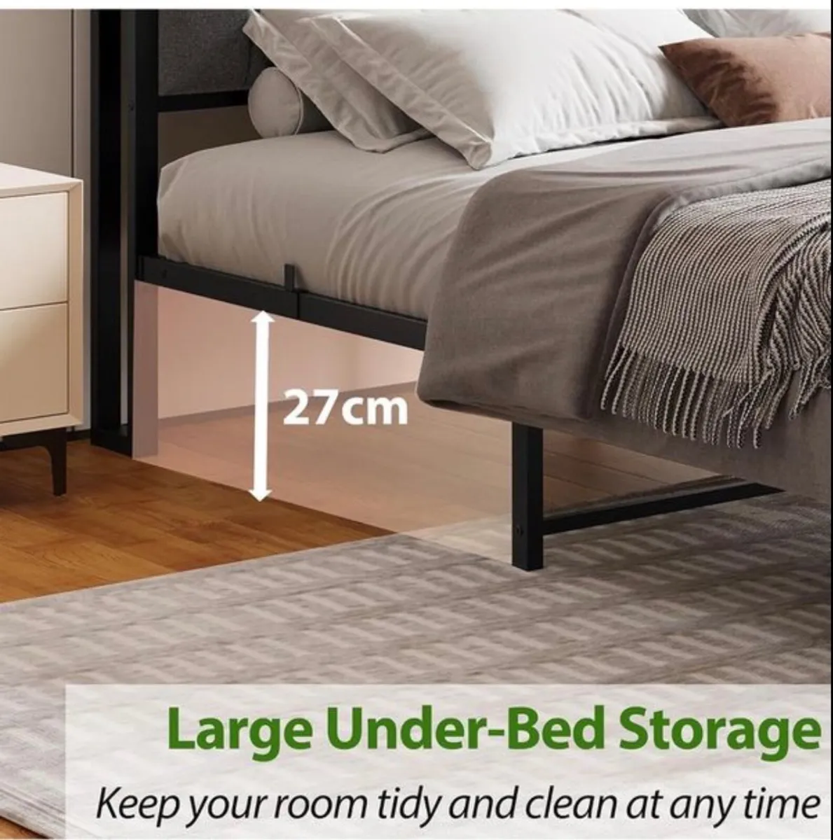 King Size Bed Frame with Storage Wooden Headboard - Image 4