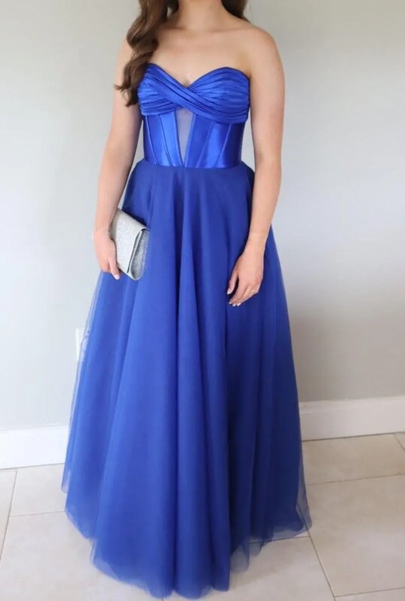 Dress 2 Party London - Nicole - Royal Blue Satin and Tulle Ball Gown - Image 1