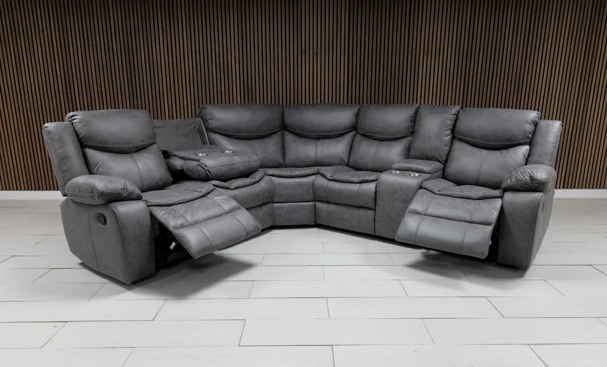 Valerie Corner Grey Smooth Texture Fabric Recliner - Image 2