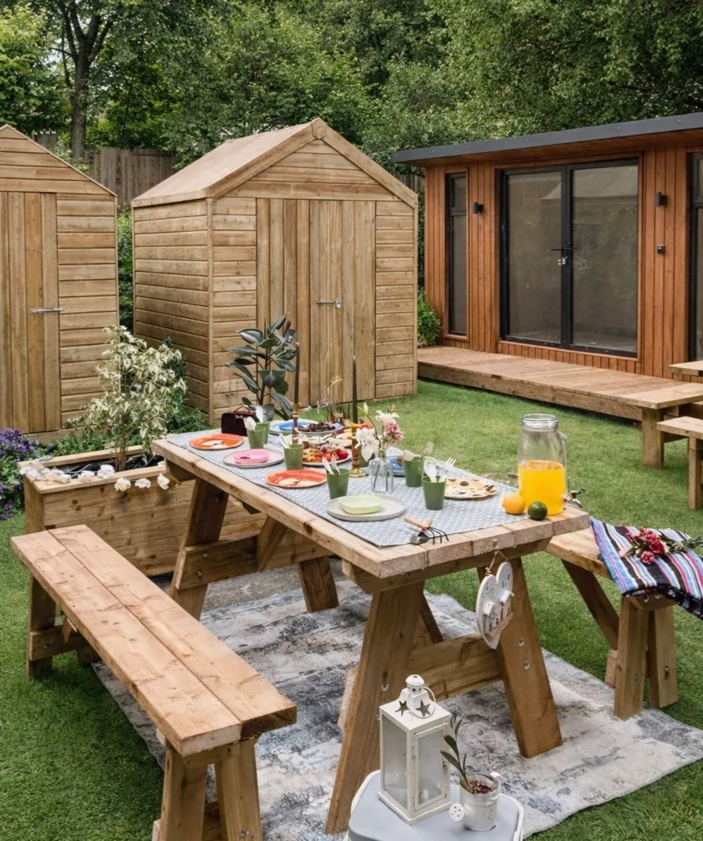 Garden table & bench set 1.8m (approx 6ft) long - Image 2