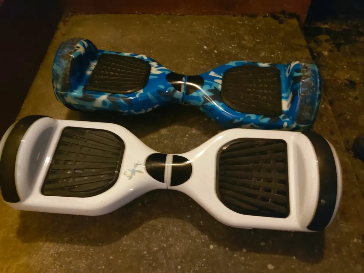 2 Hoverboards, White & Blue, Charger Missing - Image 1