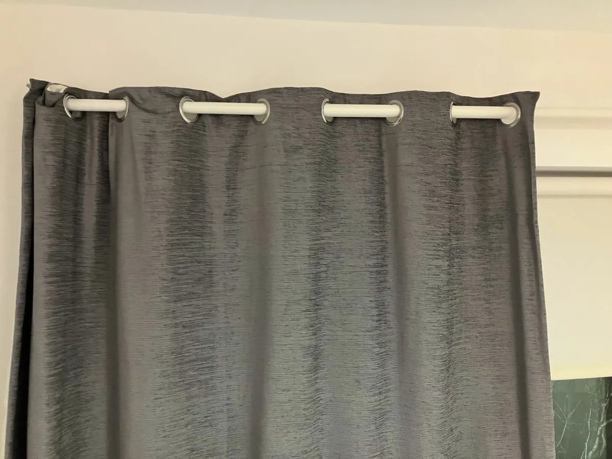 Grey Textured Eyelet Curtains - Image 2