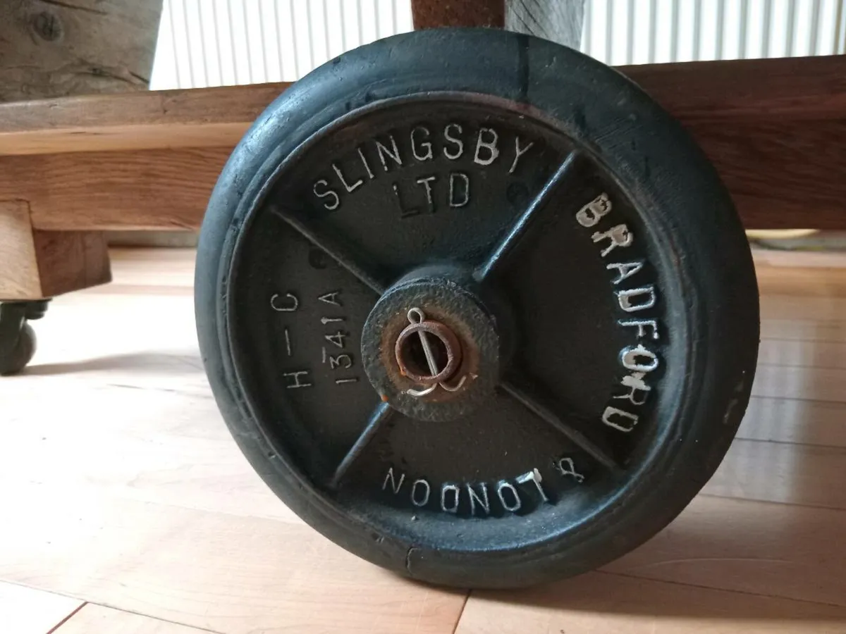 vintage industrial pitch pine cart coffee table - Image 2