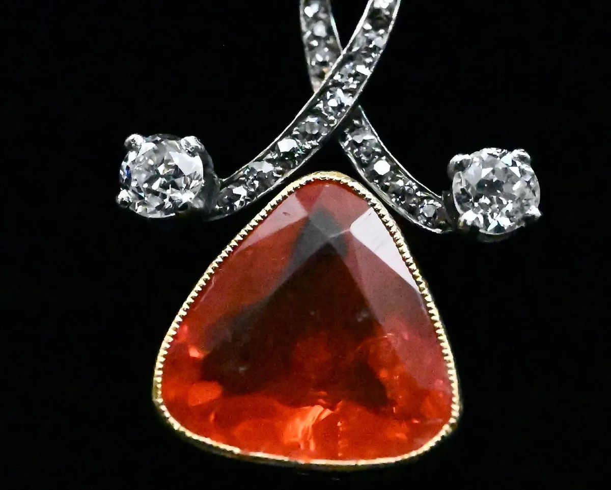 Antique Edwardian Fire Opal & Diamond Necklace - Image 2