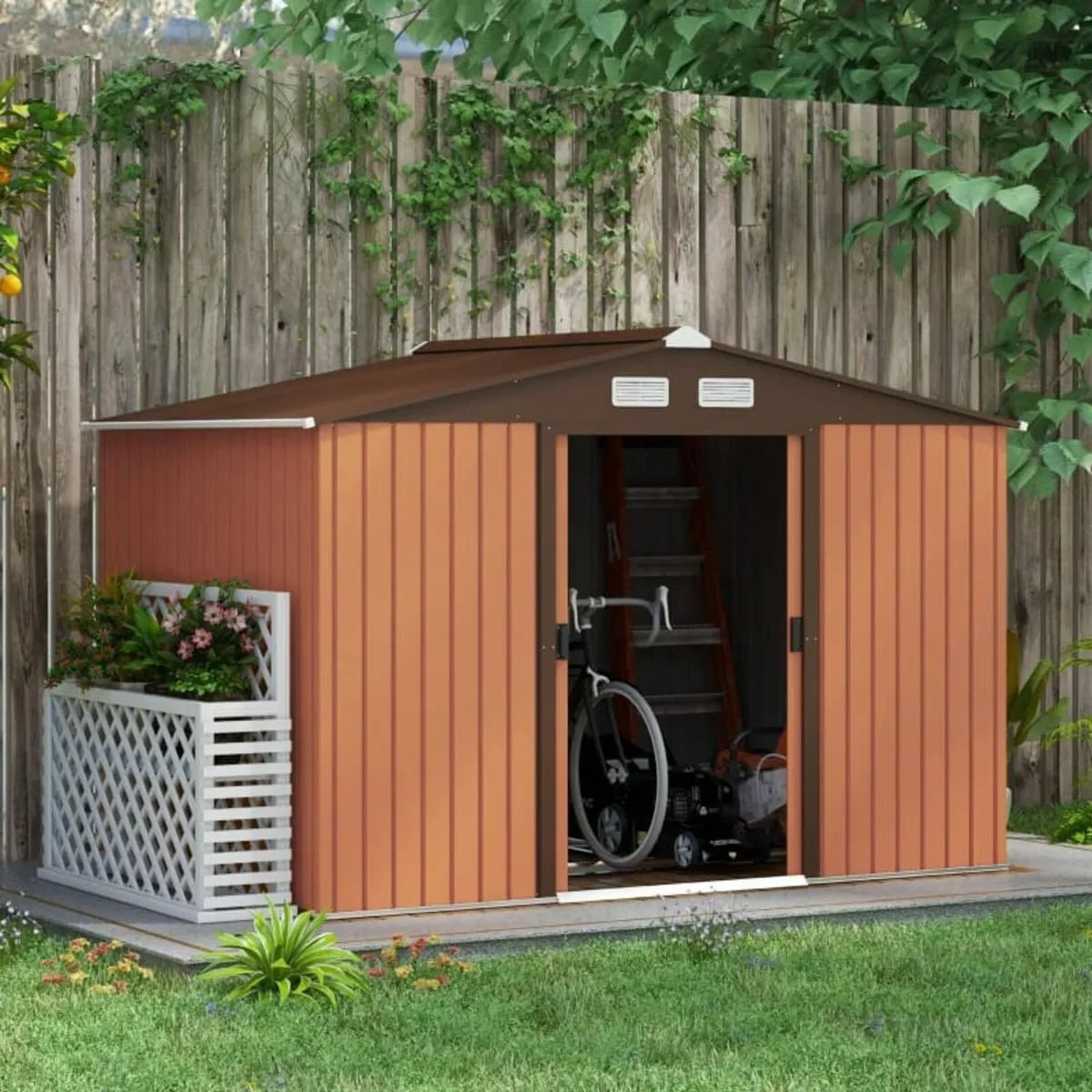 9 x 6FT Outdoor Garden Roofed Metal Storage Shed - Image 2