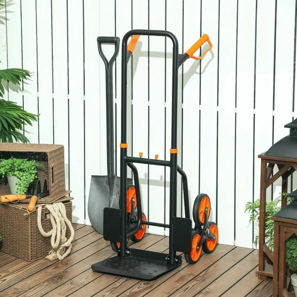 Six-Wheel Folding Sack Barrow Trolley - Black/Oran - Image 2