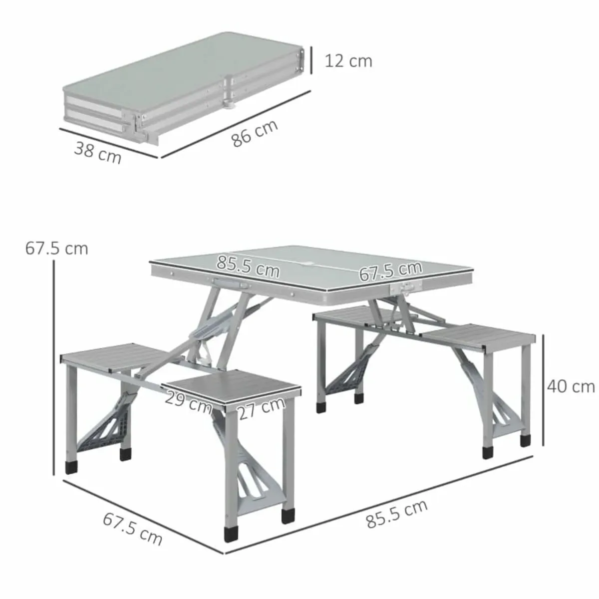 Folding Picnic Table with 4 Seats and Umbrella Hol - Image 4