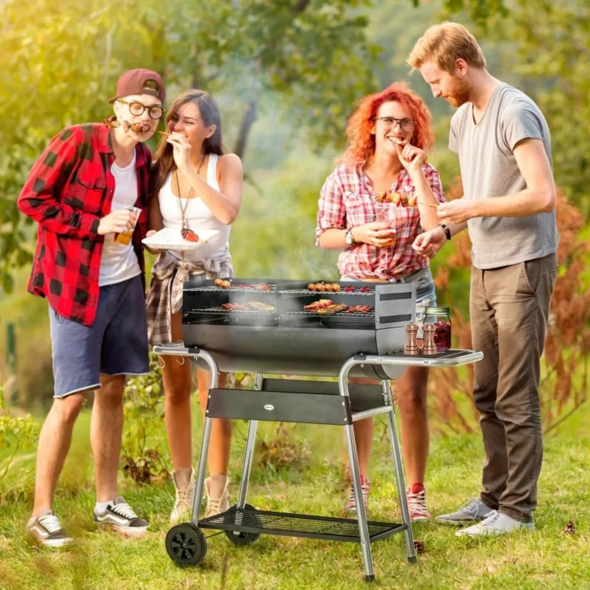 Charcoal Barbecue Grill BBQ Trolley - with Double - Image 3