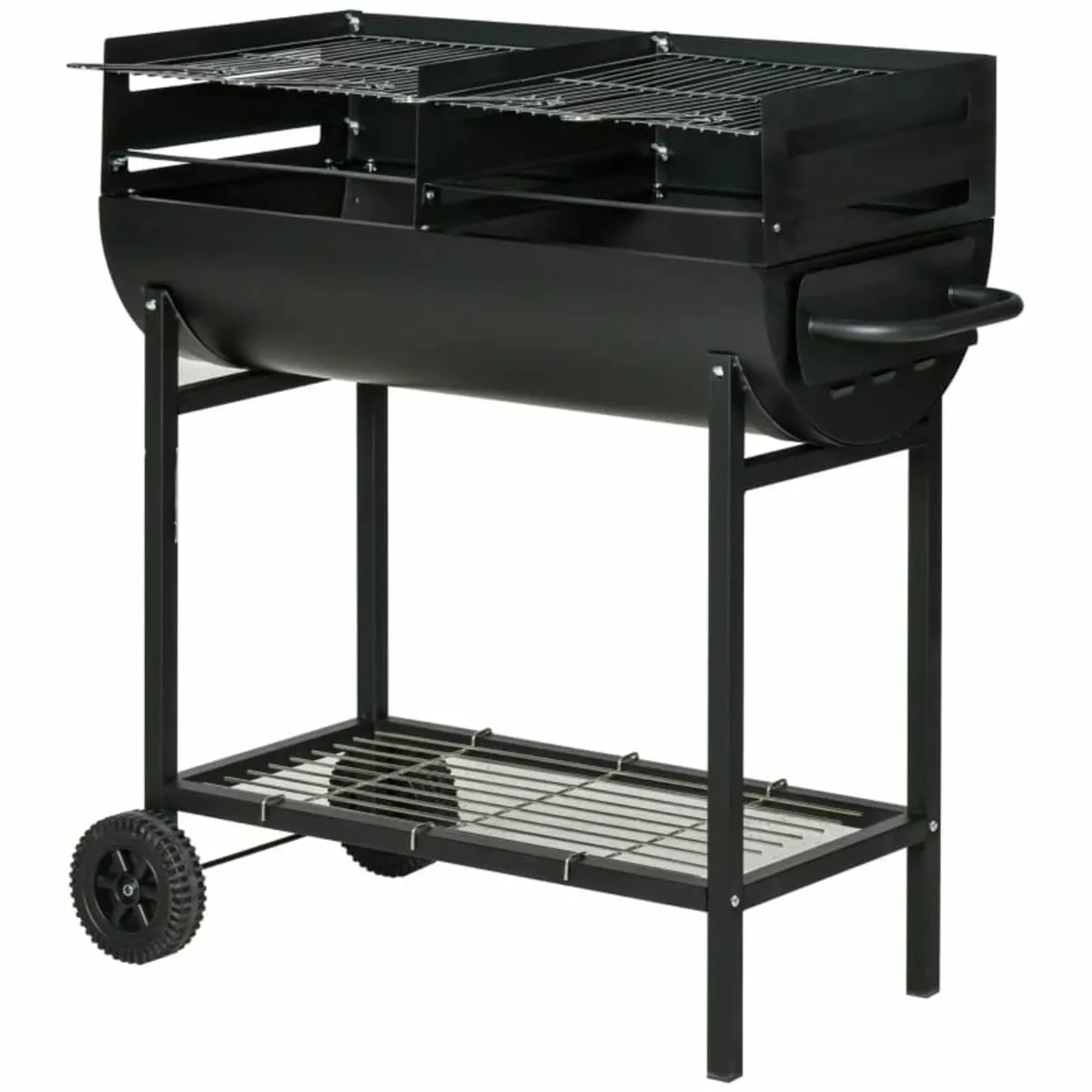Steel 2-Grill Charcoal BBQ w/ Wheels Black - Image 1