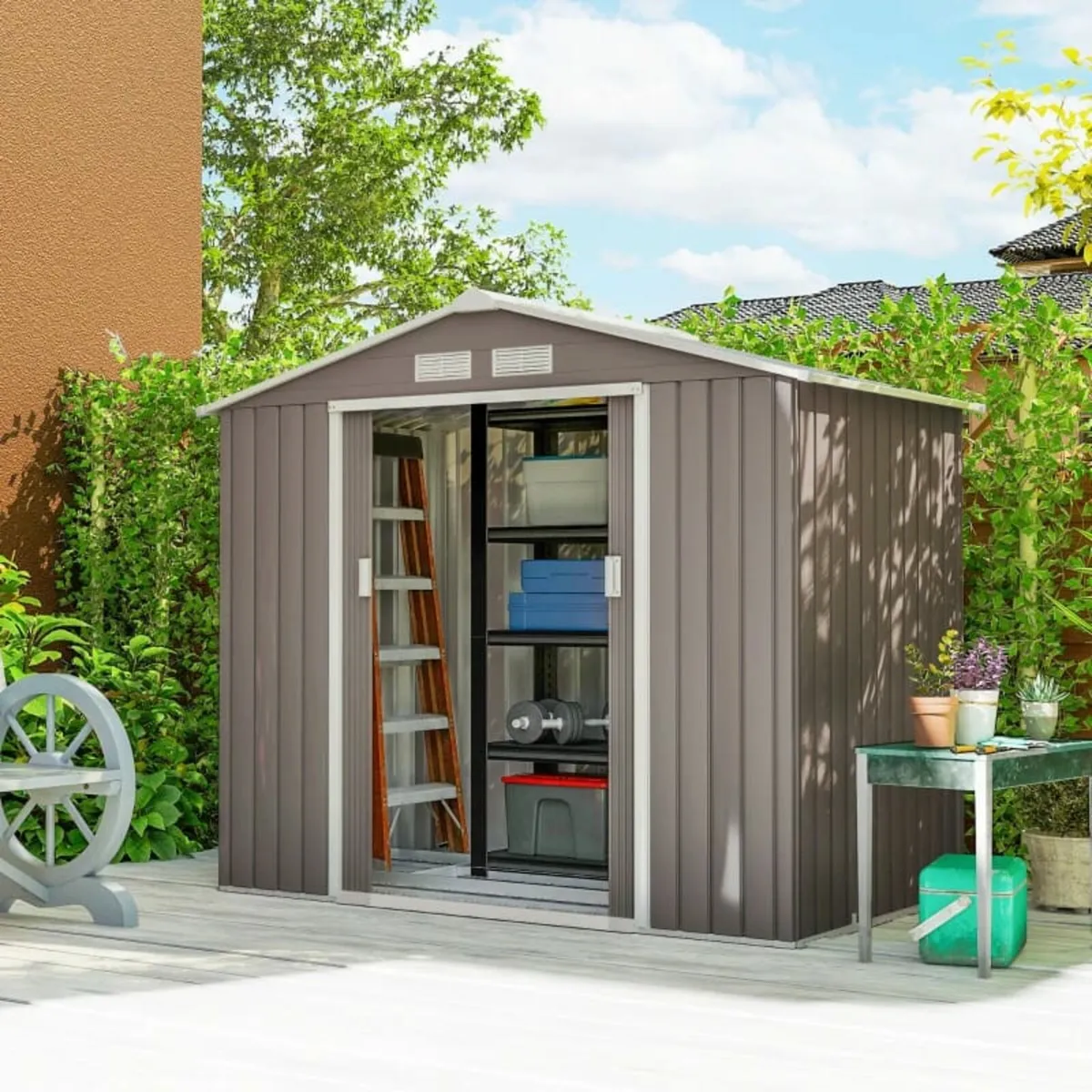 7ft x 4ft Lockable Garden Storage Shed, Metal Tool - Image 4