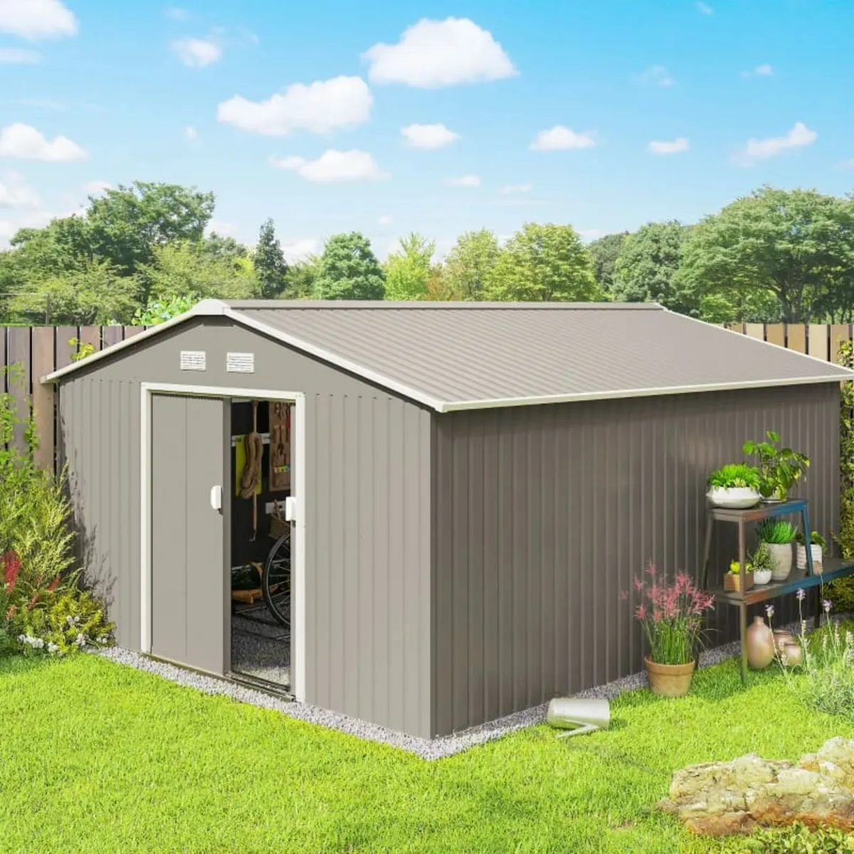 13 x 11ft Large Metal Storage Shed Sliding Doors - - Image 1
