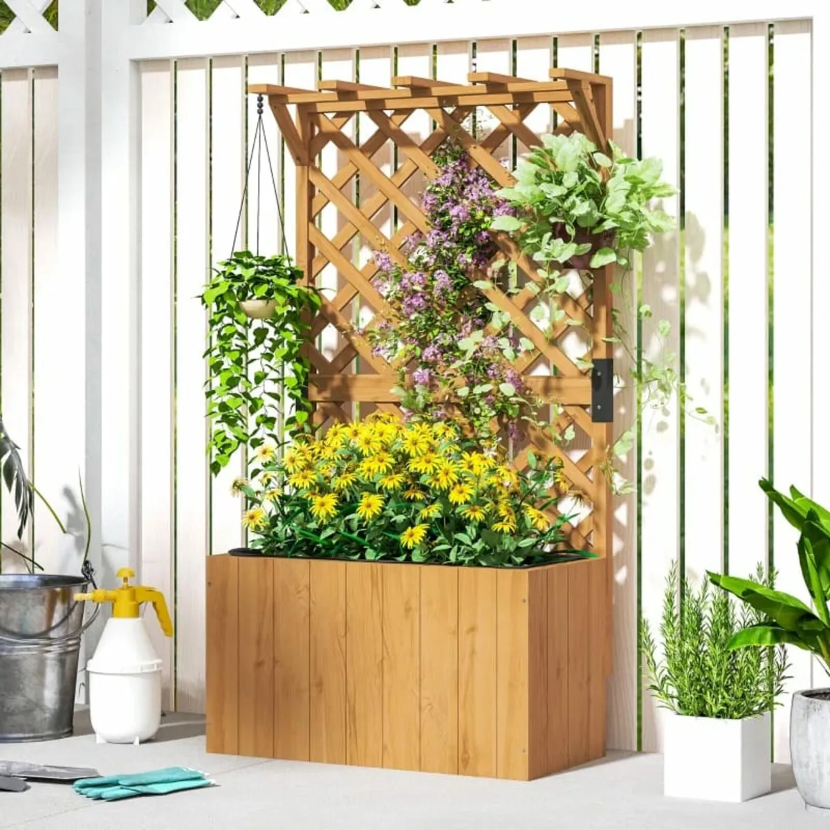 Wooden Planter with Trellis, Freestanding Raised G - Image 3