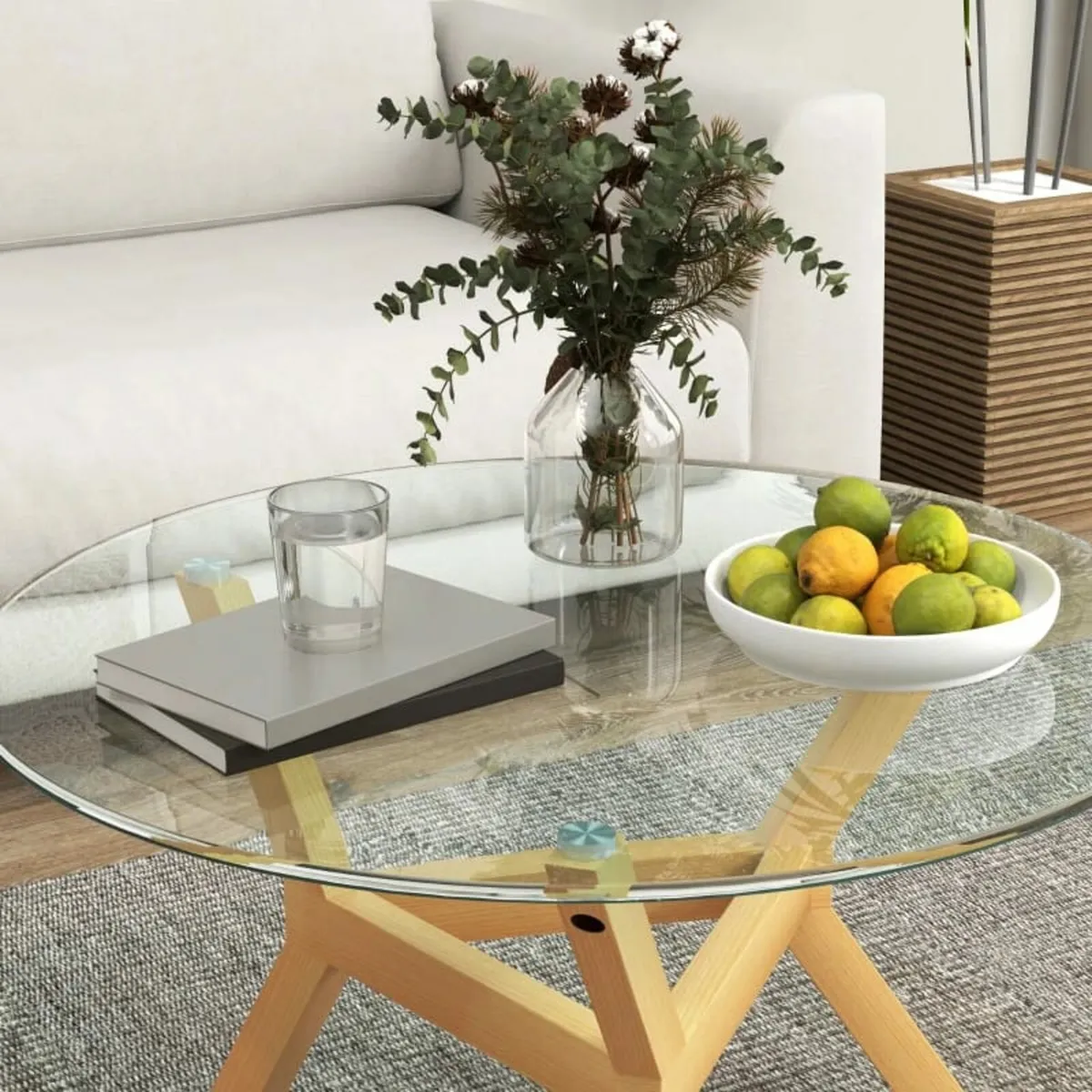 Round side table made of tempered glass with adjus - Image 3