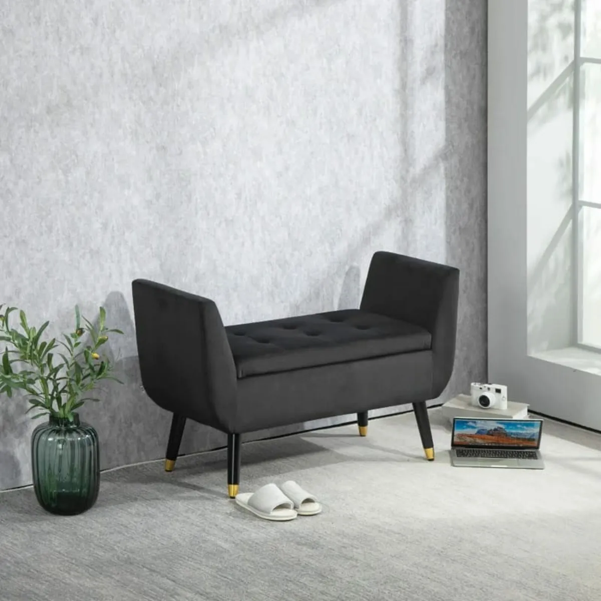 Bench with Armrests and Storage, Chest Bench, velv - Image 3