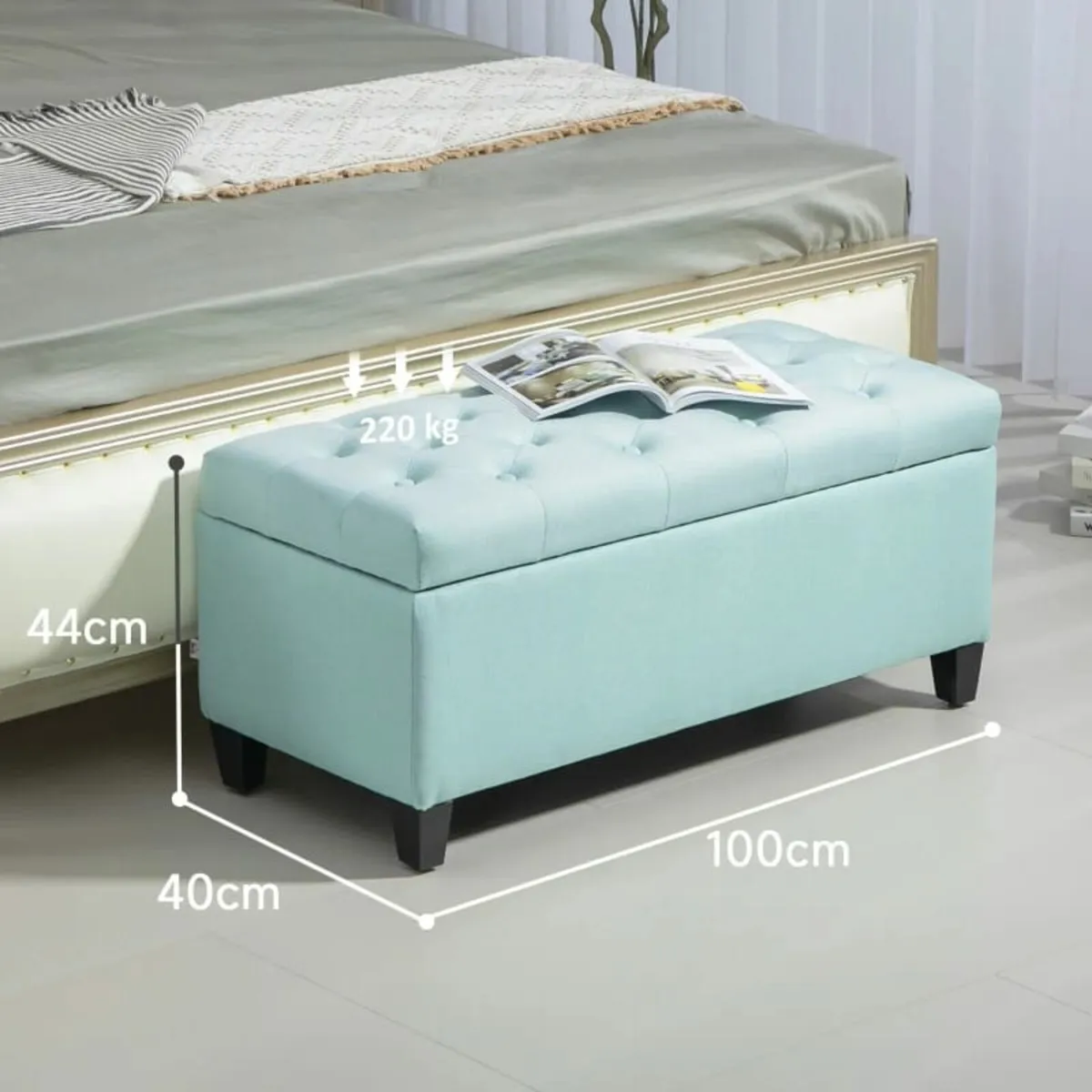 Upholstered Storage Bench, Linen-like Polyester, R - Image 4